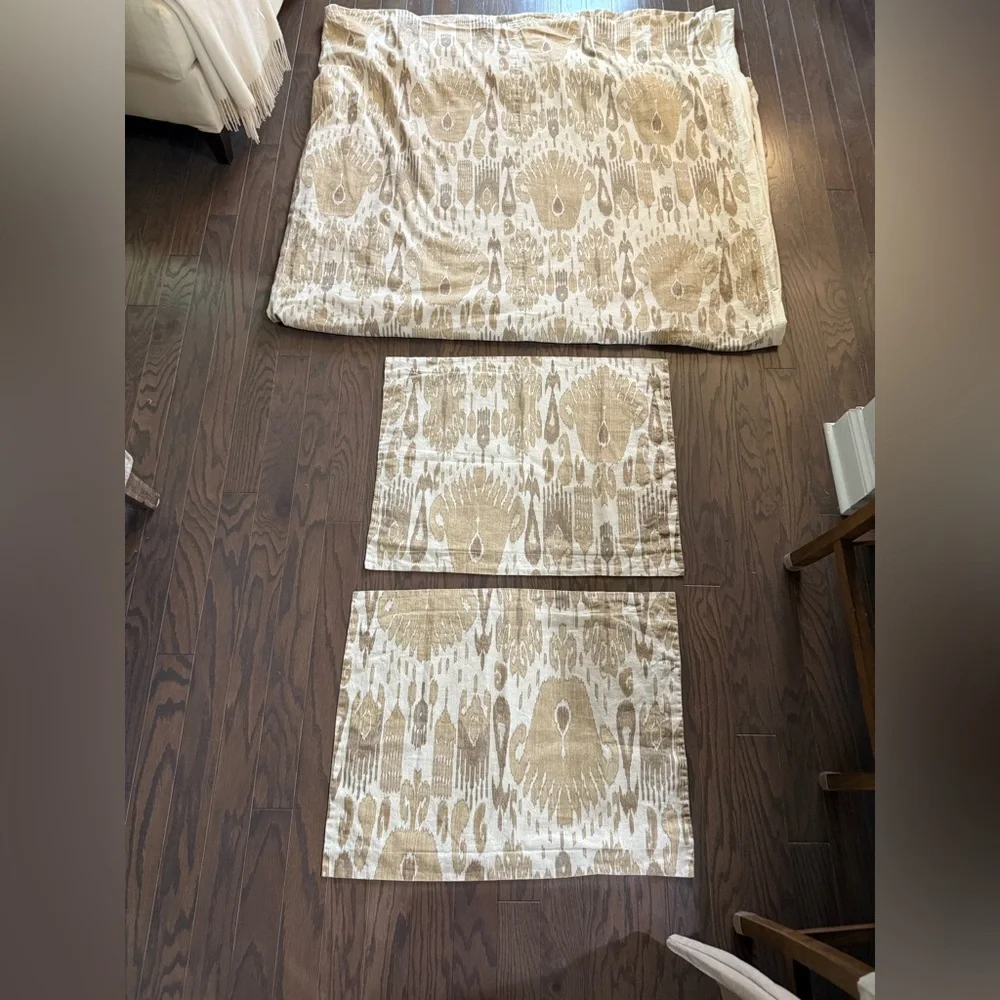 Pottery Barn Linen Cotton Vivian IKAT KING Duvet Plus 2 Standard Shams